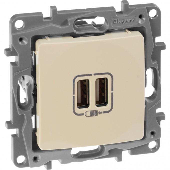 Зарядное устройство LEGRAND Etika с двумя USB-разьемами 240В/5В 2400мА слоновая кость 672394