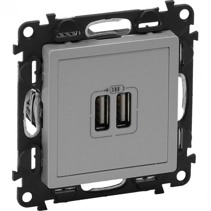 Зарядное устройство LEGRAND Valena LIFE с двумя USB-разъемами 240В/5В 1500мА с лицевой панелью алюминий 753612