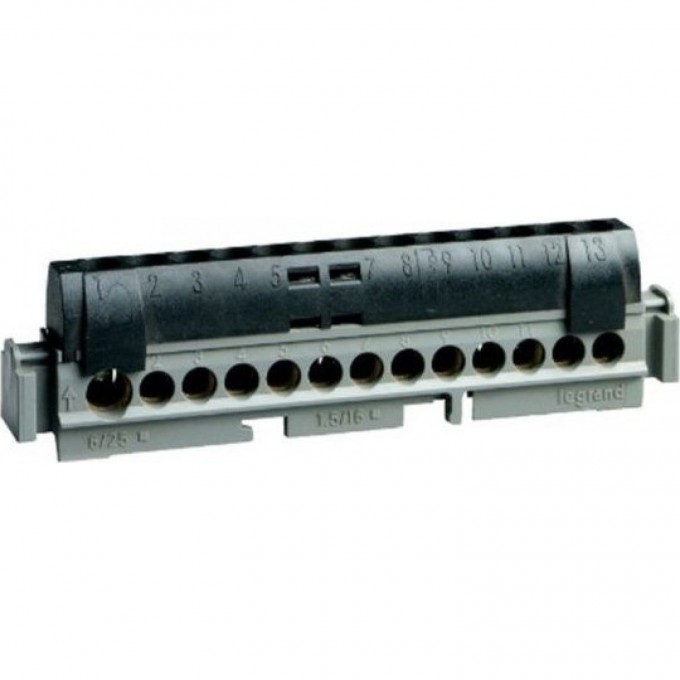 Клеммная колодка LEGRAND IP 2X фаза чёрная 1 x 6-25 мм² - 12 x 1,5-16мм² длина 113мм 04854