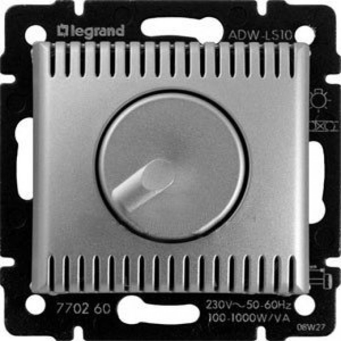 Поворотный светорегулятор LEGRAND Valena 100-1000 Вт/1000 ВА алюминий 770260